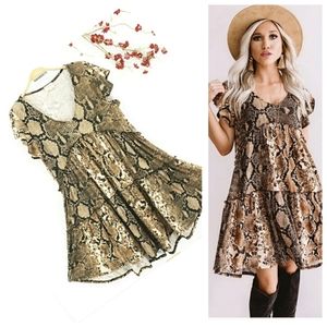 NEW Boho Animal Snake Print Babydoll Dress